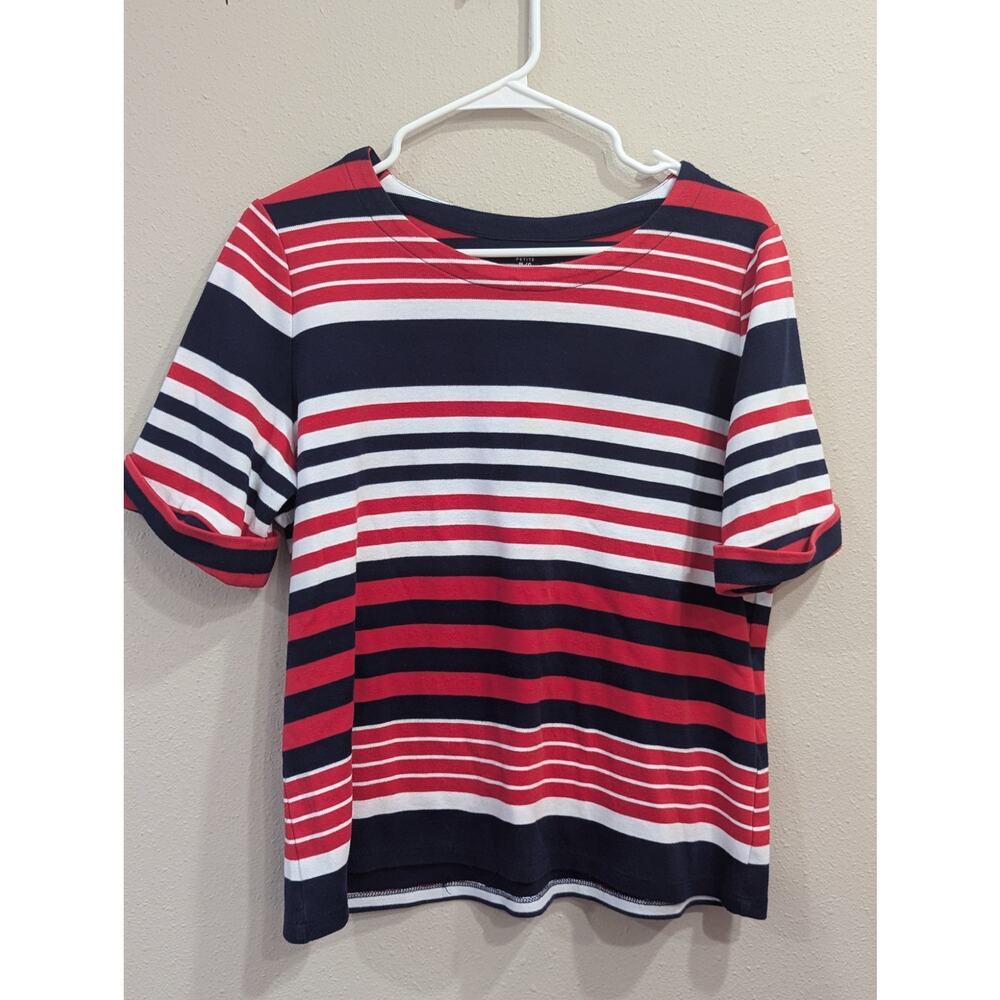 Red white & blue nautical striped short sleeve shirt by Allison Dailey, size PL